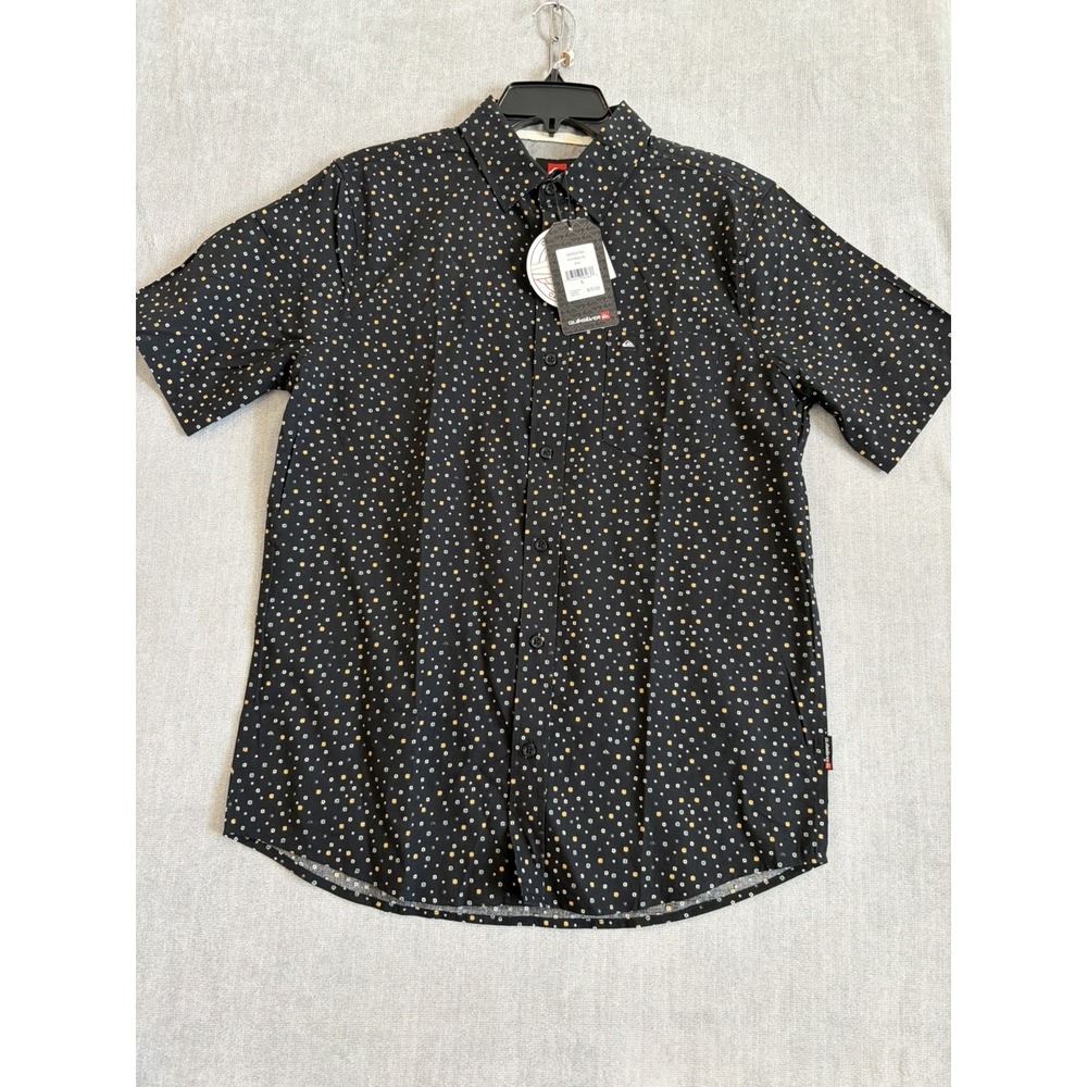 Quiksilver Mens Short Sleeve  Shirt Anthracite Black Dot Pattern size Small